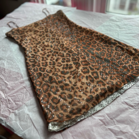 EUC VTG 80s leopard sequin slip dress S dbl layer spaghetti straps sheer silver - Picture 9 of 13